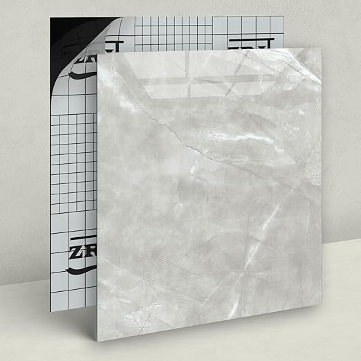 20-Pack Peel and Stick Floor Tiles Vinyl Floor 12 x 12 inch Self Adhesive Waterproof Glossy Flooring Planks DIY for Bathroom, Kitchen, Living Room, RV, Cover 20 Sq. Ft, Polish Light Grey Marble
