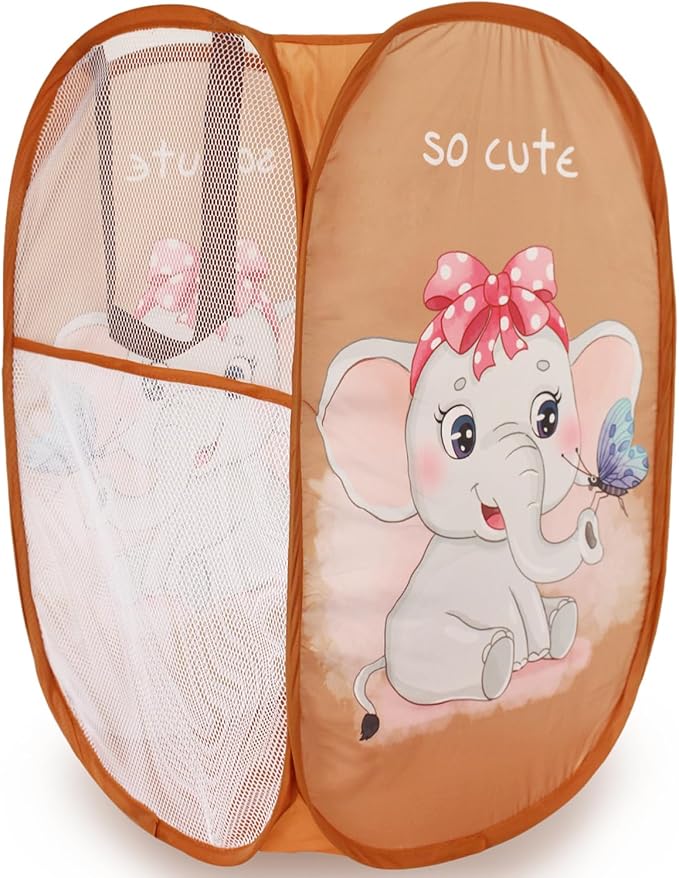 Cute Foldable Laundry Toys Tidy Clothes Socks Basket Storage Bag (Khaki Elephant)
