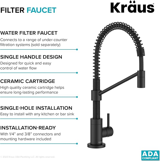 KRAUS Bolden Single Handle Drinking Water Filter Faucet for Reverse Osmosis or Water Filtration System in Matte Black, FF-104MB