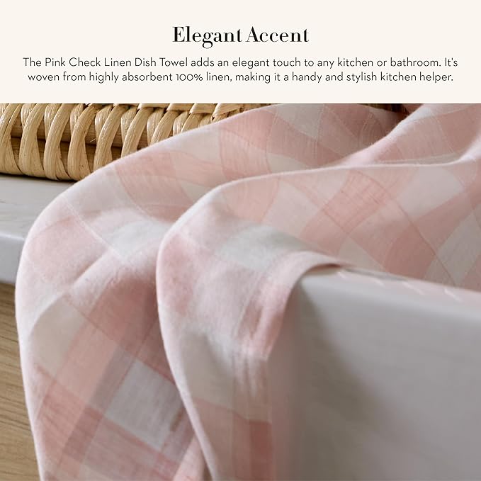 MACKENZIE-CHILDS Linen Dish Towel, Decorative Kitchen Towel, Pink Check