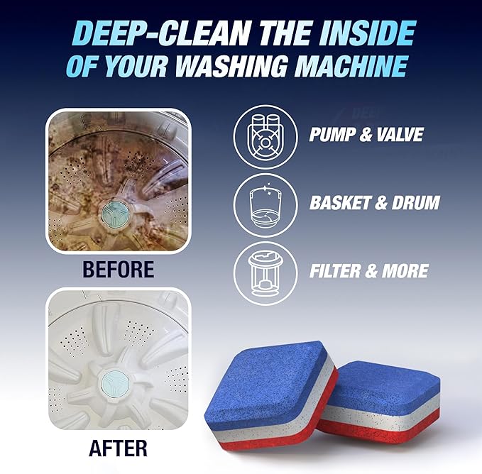 Washing Machine Cleaner Tablets Top Load 14 Pack & Dishwasher Cleaner Deodorizer Descaler Tablets 28 Pack Bundle - 2 Plus Year Supply - Septic Safe Eco Friendly Formula