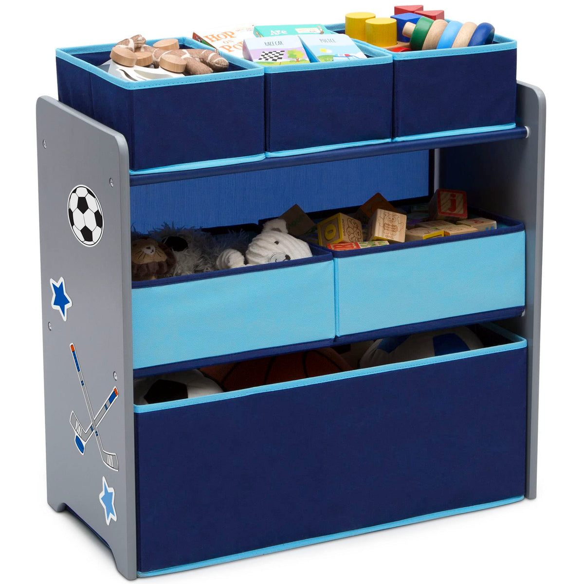 Delta Children Design and Store 6 Bin Toy Organizer, Grey/Blue - Image 1