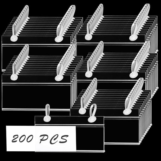 200 Pieces Wire Shelf Label Holders,4" x 2.3" Clear Price Tag Holder for Wire Plastic Shelving with Double Snap Lock Closure,Reusable Basket Label Holders for Retail Market and Home