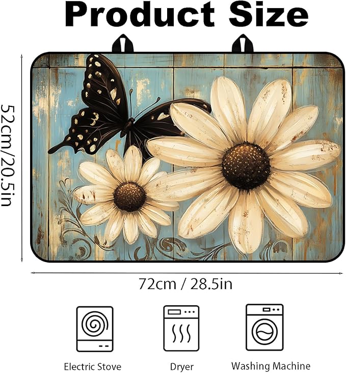 Glass Stove Top Covers for Electric Stove, Heat Resistant Counter Protector Mat, Non Slip Waterproof Surface Cover for Kitchen Counter and Cooktop (Daisy Butterfly, 28"L x 20"W)