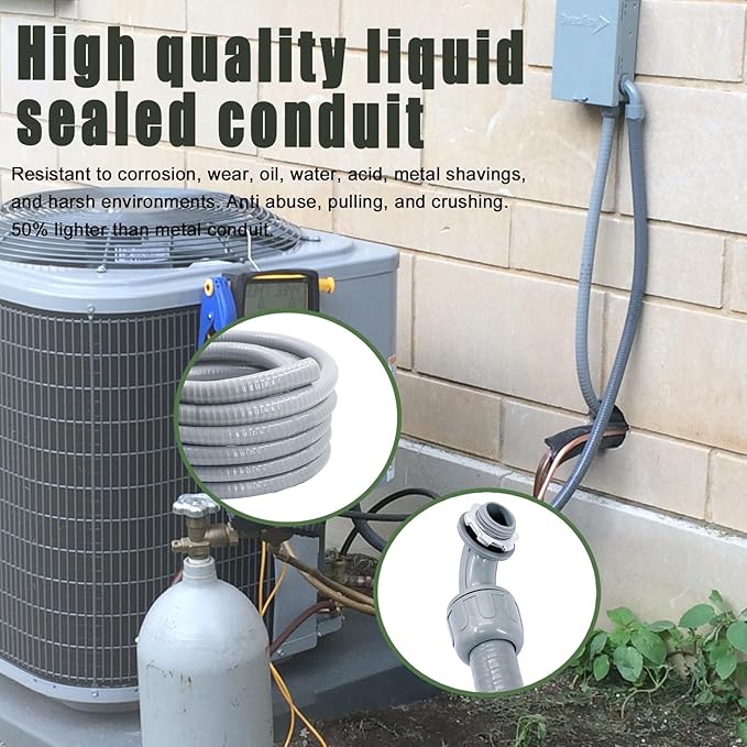 Liquid-Tight Conduit and Connector Kit - 1/2 Inch 150 FT Non Metallic Liquid Tight Electrical Conduit with 5 Straight and 5 Angle Fittings