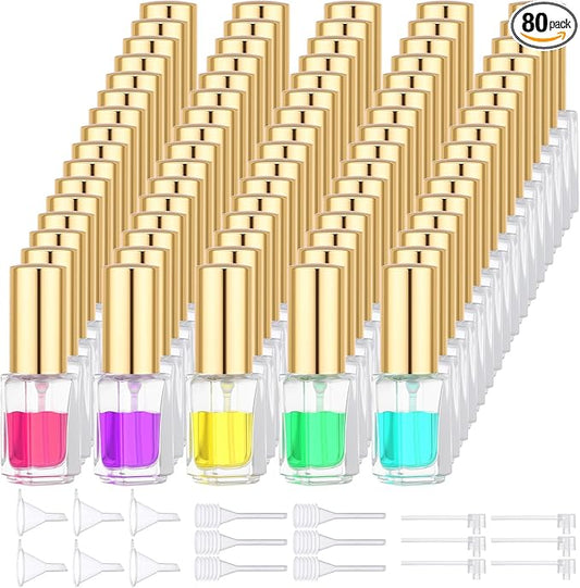 Segbeauty 80pcs 0.1oz Perfume Atomizer Glass Sprayer, Small Perfume Travel Refillable Cologne Spray Bottle, 3ml Bulk Mini Spray Bottle with Refill Kit, Fine Mist Empty Travel Atomizer for Liquids