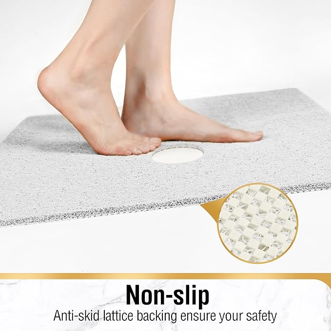 HITSLAM Square Shower Mat, 24 x 24 Inch Non Slip Bath Mat for Tub, Soft PVC Loofah Bathtub Mats with Drain Holes, Quick Drying Bathroom Stall Floor Mat, Bathroom Accessories Without Suction Cup, White