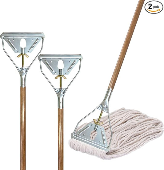 59" Mop Stick Quick Change Commercial Grade Mop Handle Pack of 2 Industrial Strength Wooden Handle Wet Mops for Floor Cleaning Heavy Duty (Mop Heads Not Included)