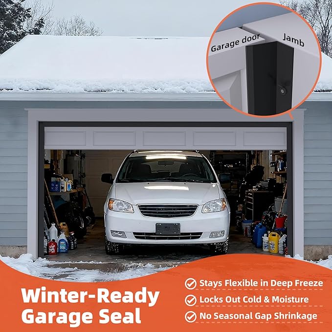 Garage Door Seal Top and Sides，20 FT Universal TPE Weather Stripping Garage Door Trim Seal Weatherproofing Garage Door Seals with Nails and Lids in Black