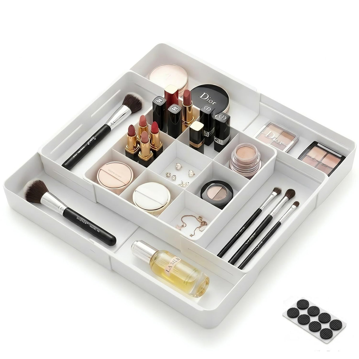 4-Way Expandable Drawer Organizer, 2.2" Low Profile Tray, White - Image 1
