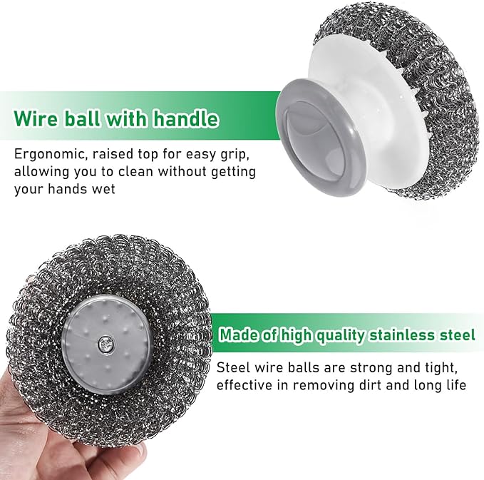 4 pcs Stainless Steel Scrubber with Handle，Heavy Duty Pot Scrubbers Dish Scrubber Cleaning Brush Wash for Dish