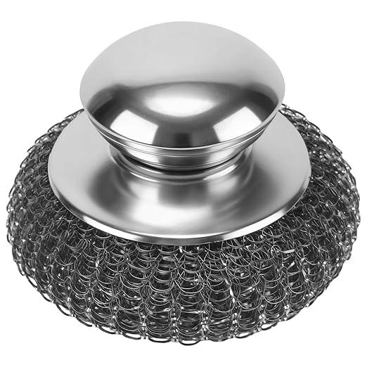 30 PCS Steel Wool Scrubbers with Handle, Equipped with Replacement Steel Scouring Pads, Metal Scrubber for Cleaning Dishes, Pans, Cast Iron, Pots, Grills, Stoves, Sink, Silver