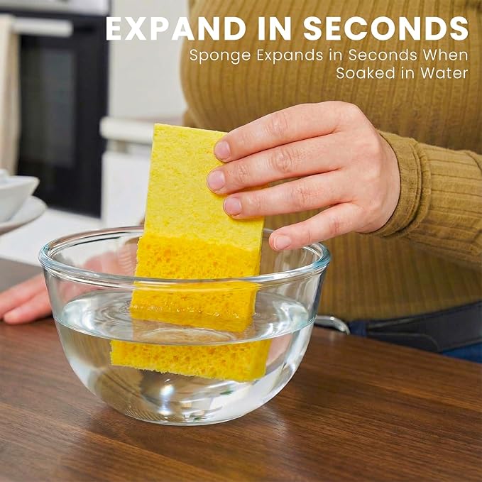 Kitchen Sponges, 24 Count, Non-Scratch Compressed Natural Cellulose Sponges for Dishes, Biodegradable & Compostable, Pop-up for Easy Storage, DIY Crafts and Cleaning