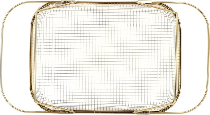 JTLB Over The Sink Colander Strainer Basket Stainless Steel for Kitchen Sink with Handles Fine Mesh Expandable Kitchen Essentials Rectangle (Gold)