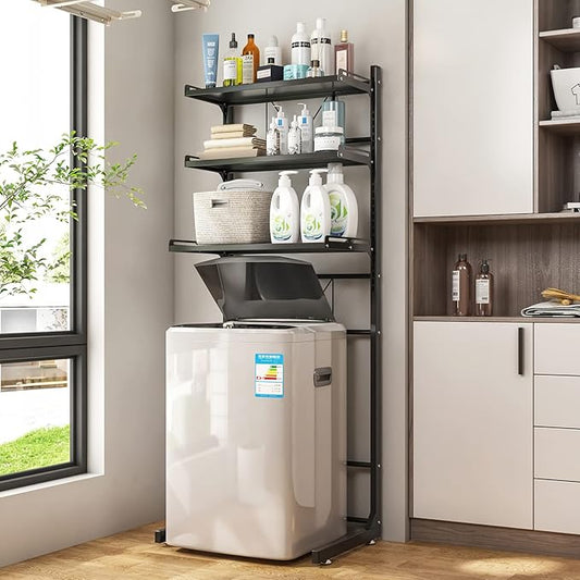 ABCOOL Over The Toilet Washer Organzier Adjustable Stand Storage Rack for Laundry Shelf Bathroom Space Save with Height Adjustable Drawer Table