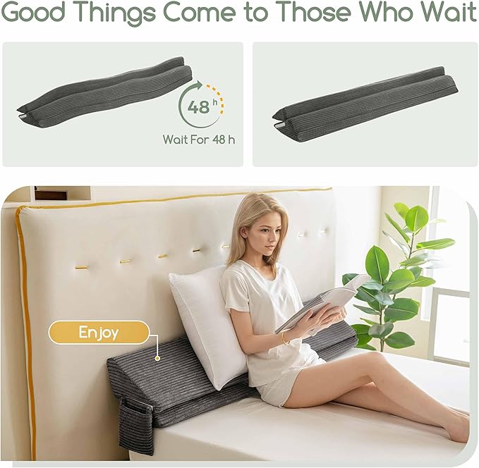 HIGOGOGO Twin Size Wedge Pillow for Headboard Gap - Multi Functional Mattress Wedge Bed Gap Filler Close The Gap (0-7") Between Your Mattress and Headboard or Wall (Grey 39"x11"x9")