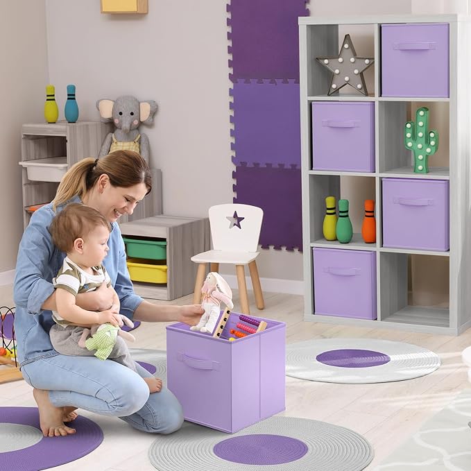 Sorbus Storage Cubes - 11 Inch Foldable Fabric Baskets for Organizing Pantry, Closet, Shelf, Toy Box, Cubby - 6 Collapsible Cloth Cube Storage Bins for Home, Nursery, Playroom, Bedroom (Pastel Purple)