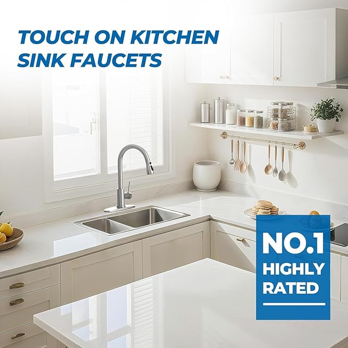 WEWE Kitchen Faucets with Pull Down Sprayer, Leak-Proof Stainless Steel Lead-Free Single Handle 1 Hole for Family Kitchen Commercial Camper Laundry Rv Bar, Brushed Nickel Bar Sink Faucet