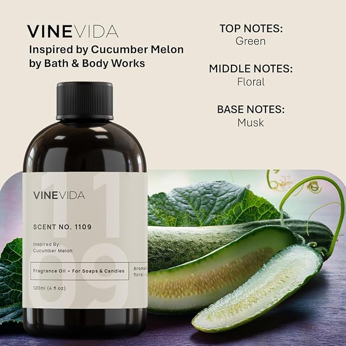 VINEVIDA [4oz] Cucumber Melon Fragrance Oil for Candle Making and Soap Making - Premium Candle Scents for Soy Candles