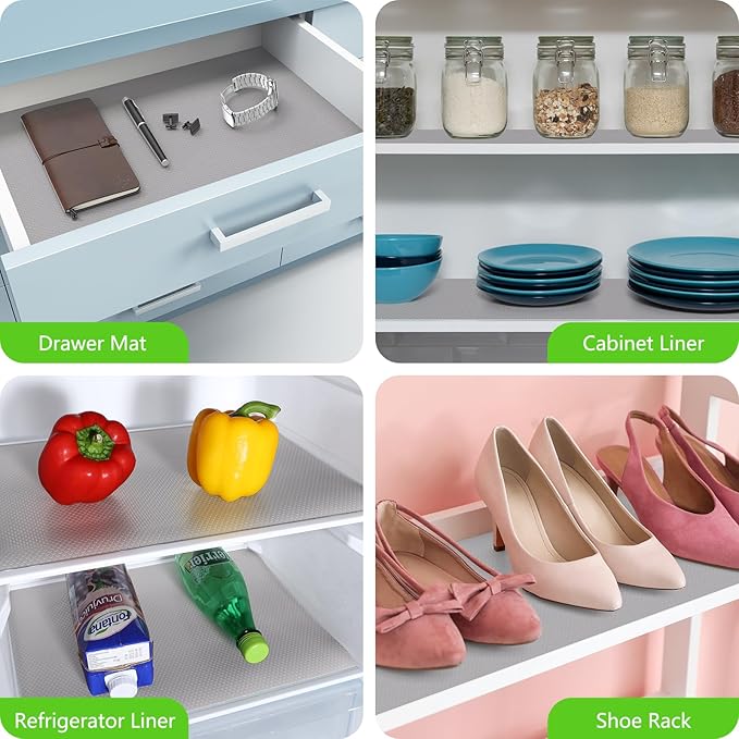 Light Gray Shelf Liners for Kitchen Cabinets Non Adhesive Drawer Liner for Bathroom Waterproof Refrigerator Liners for Shelves Fridge Plastic Mats Cabinet Cupboard Liner 17.5 x 236.2 Inches x 2 Rolls
