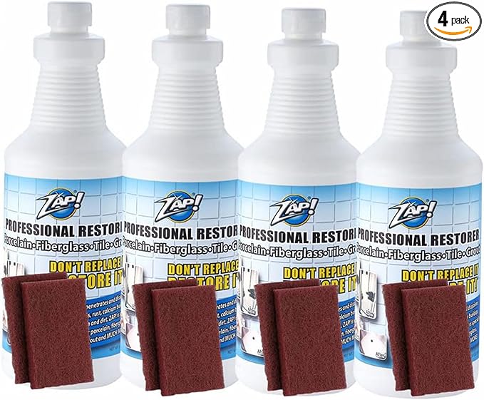 ZAP! Professional Tile & Grout Restorer | Cleans & Restores Porcelain, Fiberglass, Tile, & Grout Surfaces | Rust & Hard Water Remover | Kitchens & Bathroom Porcelain Sinks, Toilets, & Tubs