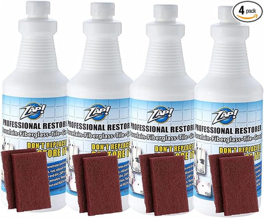 ZAP! Professional Tile & Grout Restorer | Cleans & Restores Porcelain, Fiberglass, Tile, & Grout Surfaces | Rust & Hard Water Remover | Kitchens & Bathroom Porcelain Sinks, Toilets, & Tubs