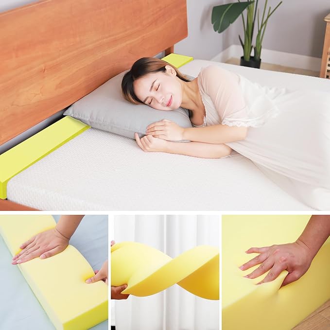 Bed Gap Filler, High Density Foam Mattress Extender for Headboard/Wall Gaps,2-Meter Extra Long Cut-to-Fit Yellow Foam Sponge Strip (78''x6''x5'')