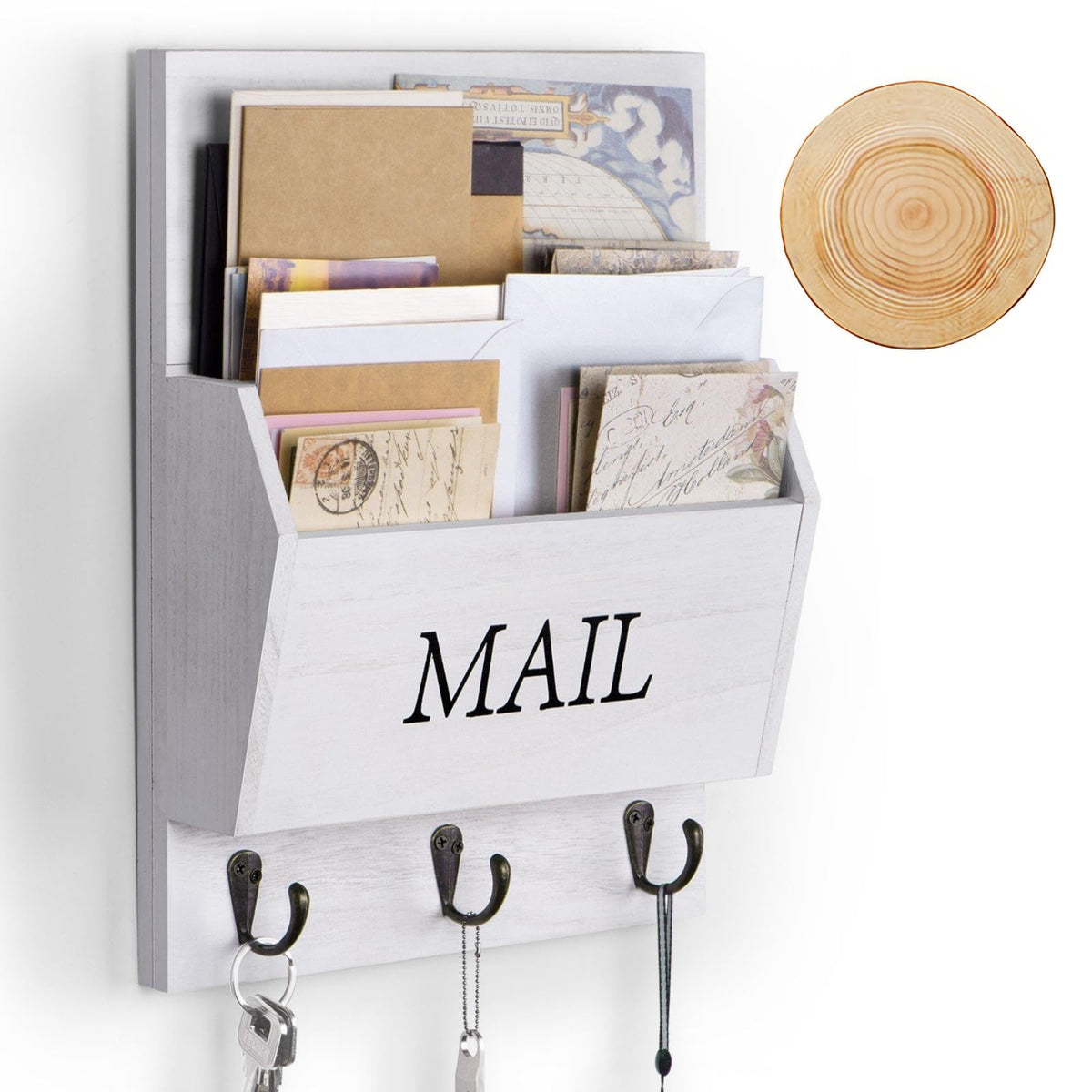 DLQuarts Solid Wood Mail Organizer with Key Holder | Home Organization - Image 1