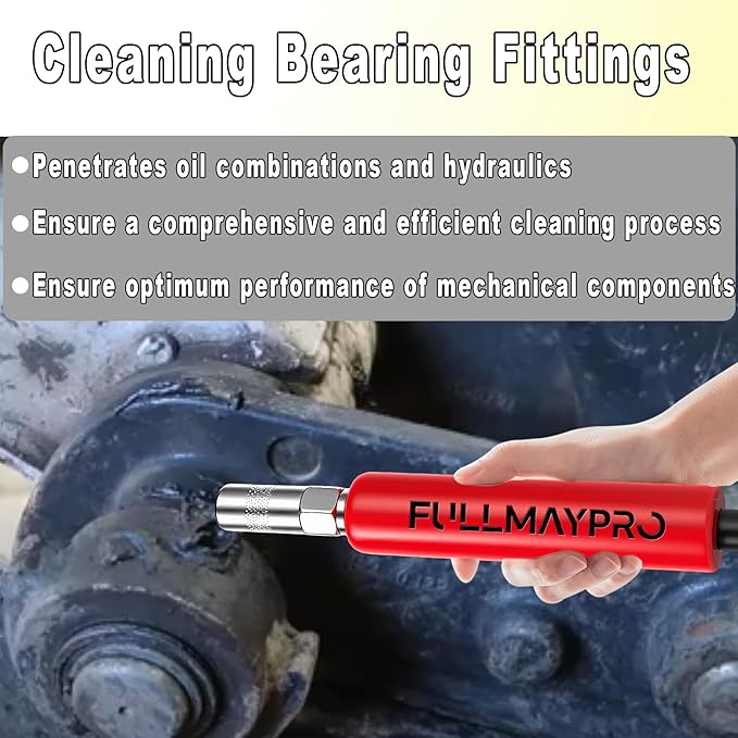Grease Fitting Cleaning Tool,Zerk Fitting Cleaning Tool,Cleans and Rinse Off Old Dried Grease from with Penetrating Fluid &Hydraulic Pressure for Pins Shafts Bushings Joints