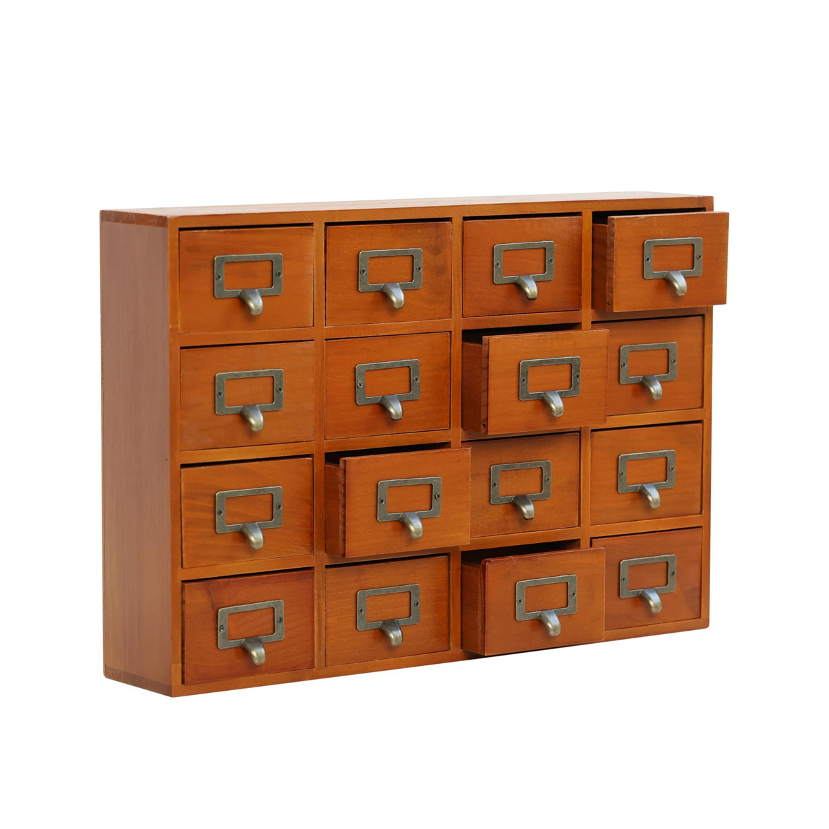 Card Catalog Desk Drawer Organizer - Wooden Storage Box with 16 - Image 1