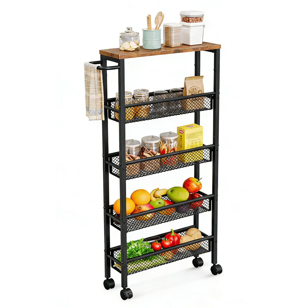 AZERPIAN Slim Rolling Cart 5 Tier Narrow Storage Car | Pull Out Organi - Image 1