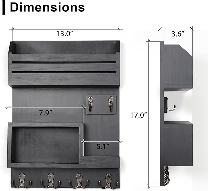 Key Holder for Wall, Wall Mounted Mail Organizer with 6 Metal Key Hooks, Key Racks for Home Entryway Decor, Luxury Black