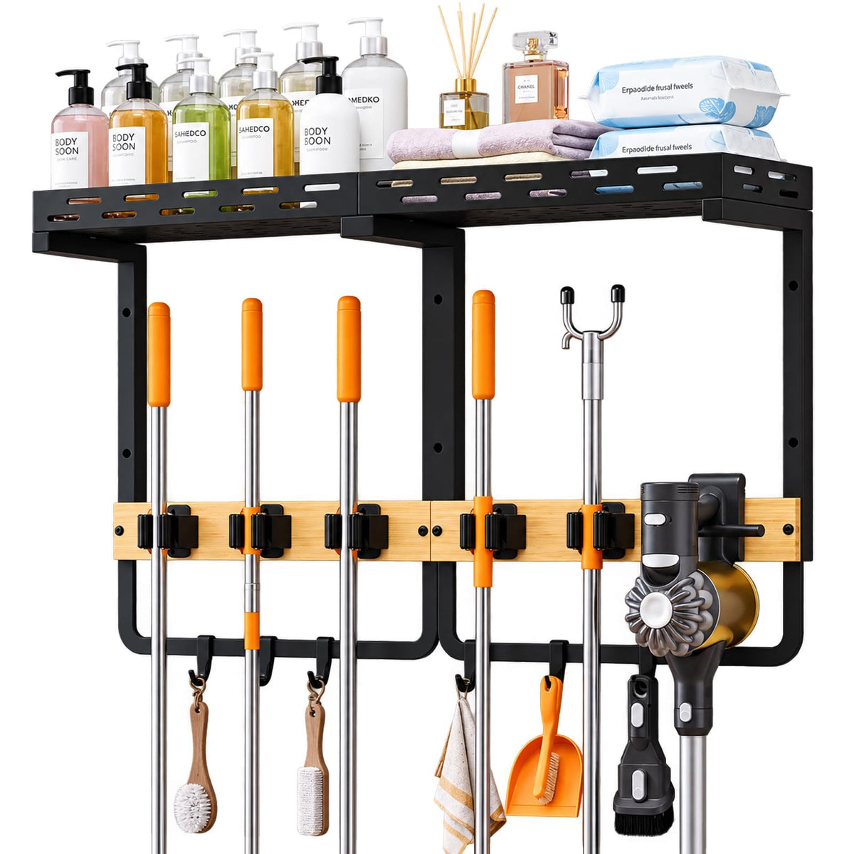 Broom Holder Wall Mount, Mop Organizer with Cleaning Tools - Image 1