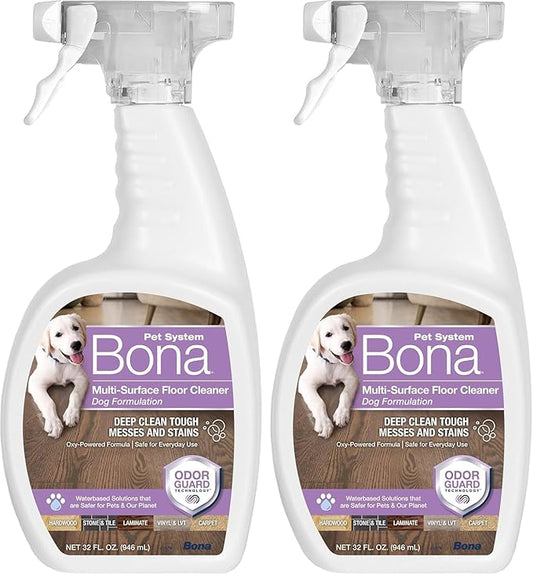 Bona Pet Spray Odor Eliminator, Dog Formulation, 32 fl oz, Safe for Carpeted Areas and Multi-Surface Floors (Pack of 2)