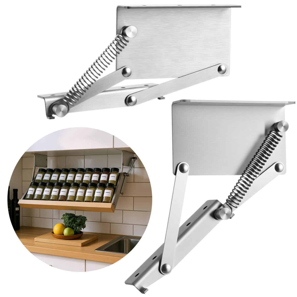 2 Pcs Pull Down Rack Hinges Under Cabinet Hinges for Spice - Image 1
