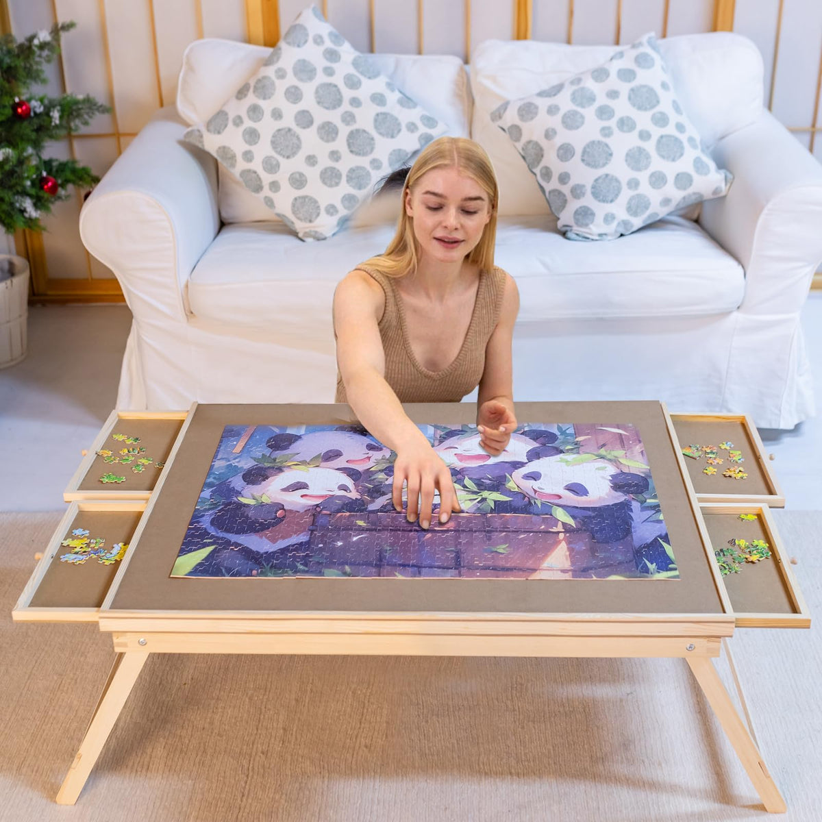 1000 Pieces Puzzle Board with 4 Drawers, Protective Cover - Image 1