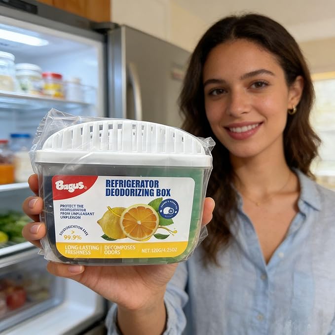 Bagus Gel Refrigerator Deodorizer – Long-Lasting Fridge Odor Eliminator, Lemon & Green Tea Scent, 120g*4 Pack, Compact & Effective Air Freshener for Refrigerators & Freezers, Decomposes Odors