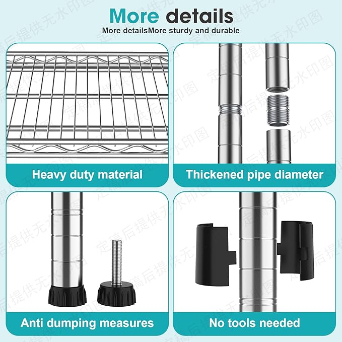 Storage Shelves 4 Tier Wire Shelving Unit Garage Shelves Metal Shelf Organizer Wire Rack Adjustable Metal Shelving Sturdy Heavy-Duty 2200 LBS for Laundry Bathroom Kitchen Closet Pantry Garage Utility
