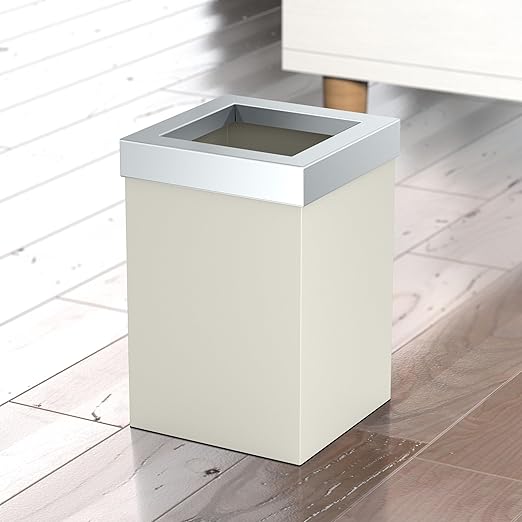 Gatco Small Bathroom Trash Can with Lid, Square 3 Gallon Stainless Steel Wastebasket, Under Sink, Matte Pearl and Chrome, for Bathroom, Bedroom, Office (1935C)