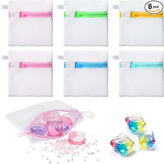 Mesh Laundry Bags for Delicates Washing 6 PCS Machine Bag Travel Laundry Lingerie Bags, Soap Foaming Organizers and Storage, Pods Scented Beads Washing Pouch,Mesh Wash Zipper Hanging Net Bag