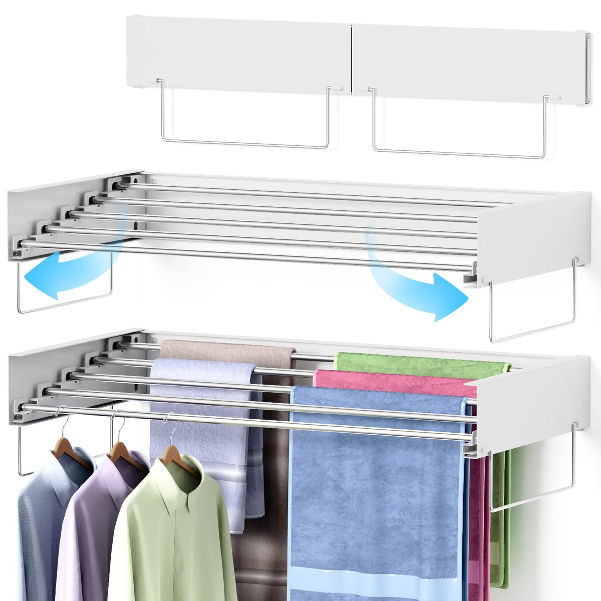 Wall Mounted Drying Rack, Laundry Clothes Drying Rack Foldable - Image 1