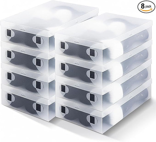 Sintuff 8 Pack Large Boot Storage Boxes with Lids for Tall Boots 20.5" x 11.8" x 4.5" Stackable Clear Plastic Shoe Organizer Container Space-saving Shoe Storage Box for Sneakers and High Heels