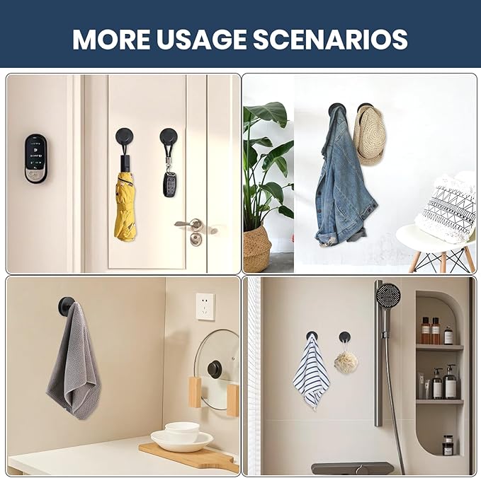 Vacuum Suction Cup Hooks for Shower 4 Pack, Heavy Duty Aluminum Alloy Towel Hooks for Bathroom Kitchen Glass Tile Mirror Wall No Drill Removable Robe Loofah Coat Suction Hooks Hanging-Black