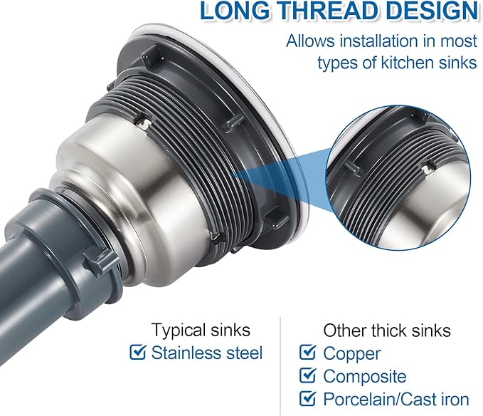 3-1/2-inch Kitchen Sink Drain, Stainless Steel Removable Deep Basket Strainer, Tailpiece Included