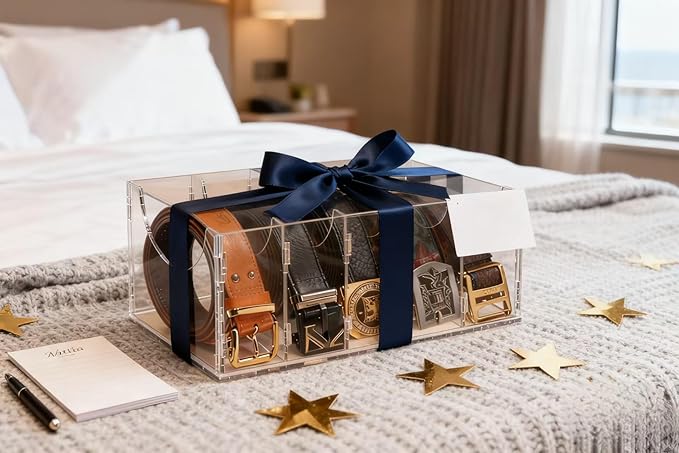 ECOSEAO Belt Organizer, Acrylic Belt Storage Holder for The Closet, Display Case for Tie and Bow Tie (7 Ties)