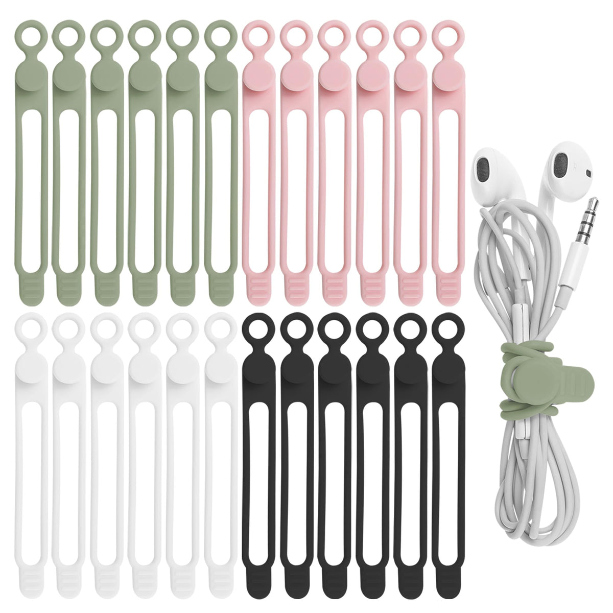 24Pcs Silicone Cable Ties, Cord Organizer Cable Management-Multi - Image 1