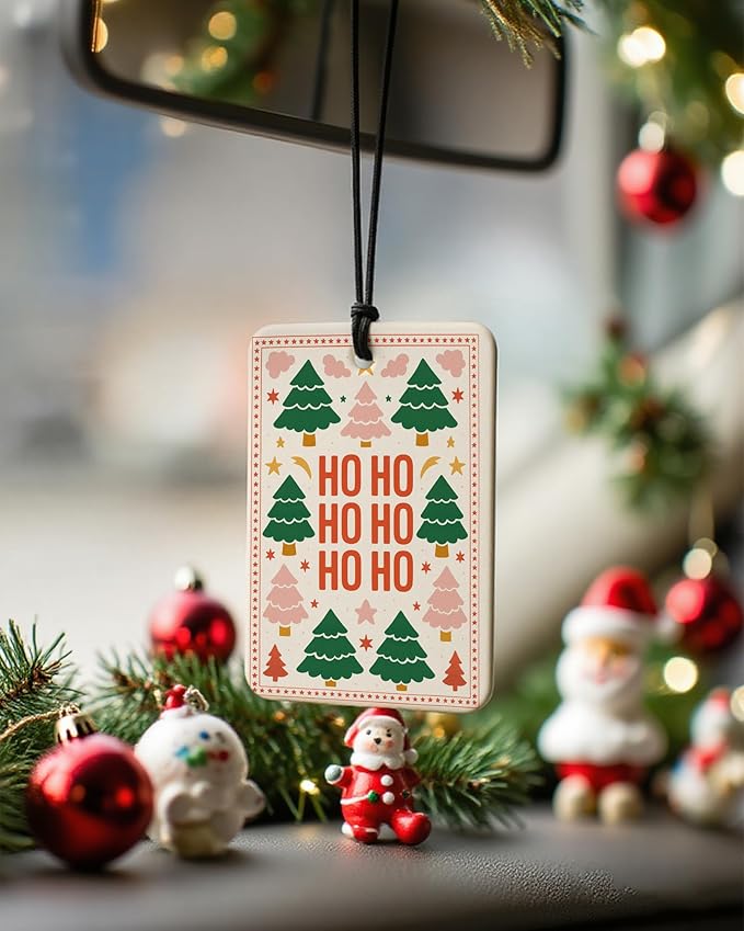 Retro Boho Christmas Car Air Freshener 4 Pcs, Hohoho Xmas Tree Lights Holiday Hanging Air Freshener for Cars Closet Drawer Books, Christmas Car Accessories Mirror Decor for Women Girls
