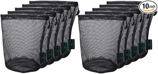 iBasingo 10pcs/lot Black Mesh Bag Nylon Sack Durable Drawstring Net Bag Small Travel Sleeping Bag Stuff Sack Mesh Storage Ditty Bag for Cosmetics Shower Gels Bottle Pot Tennis Golf Ball Tools BVP03