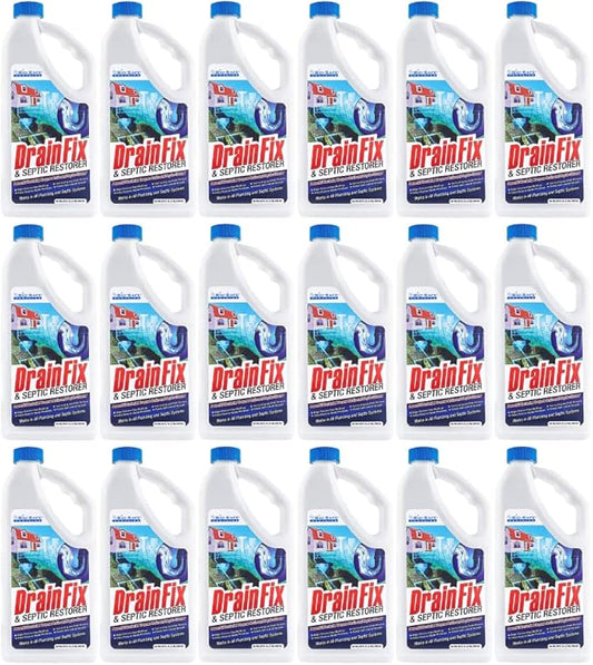 Drainfix & Septic Restorer 32 Oz Septic Tank Treatment | Drainfield Treatment | Septic Safe Drain Cleaner | Enzyme Drain Cleaner | Septic Cleaner | Exxon Valdez Patented - 18 Pack