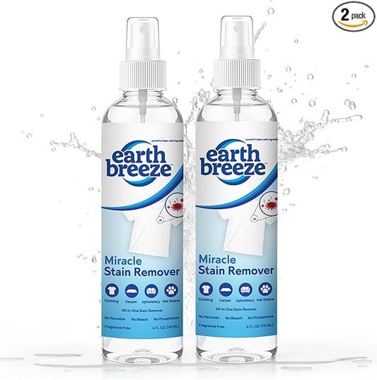Earth Breeze Miracle Stain Remover Spray – Powerful All-In-One Solution - Removes Virtually All Household Stains – No Harsh Chemicals – Made in USA – Effective Tough Stain Eliminator – 4fl oz (2 pack)